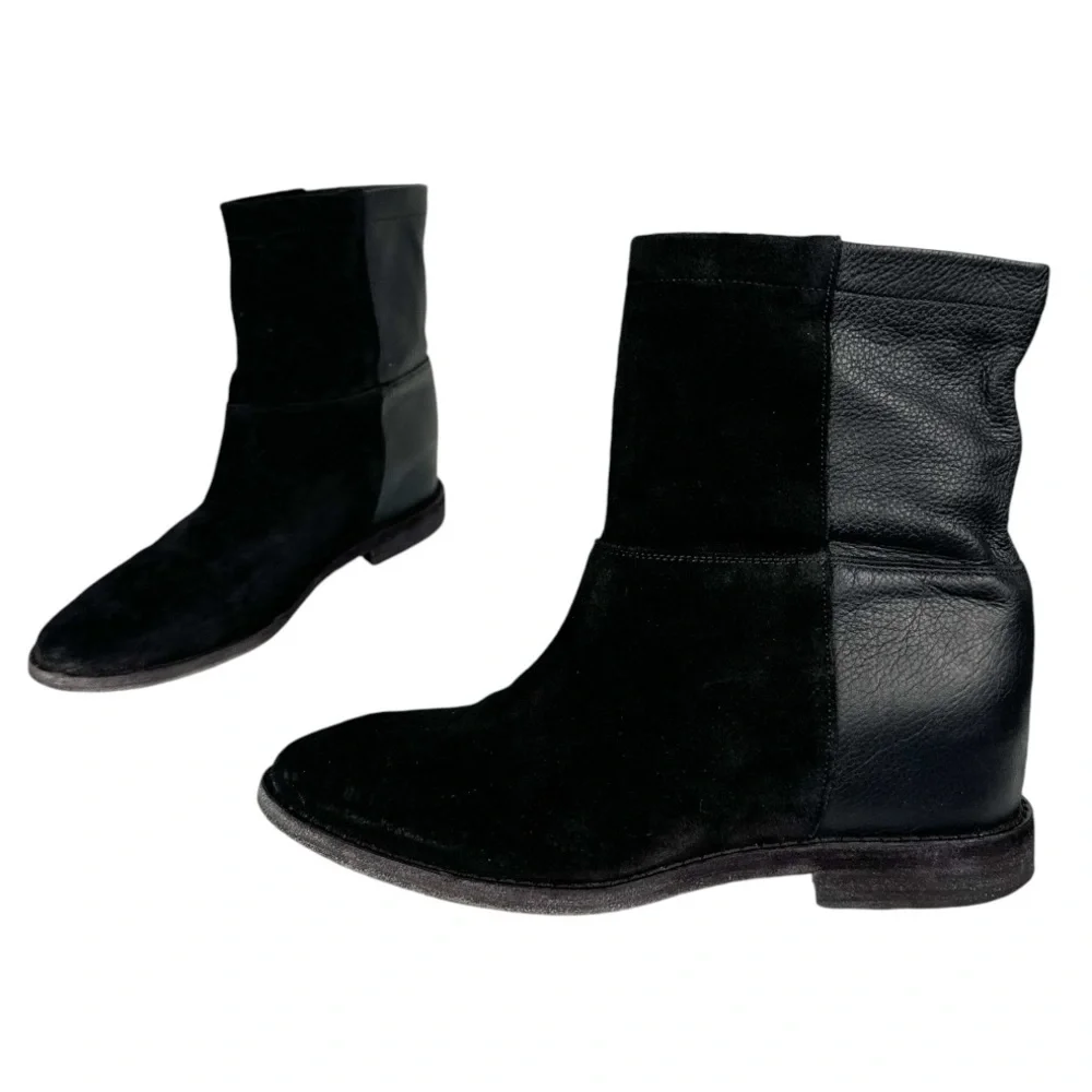 Vince Grayson Womens Leather Ankle Booties Sz 7.5 Black Mixed Media